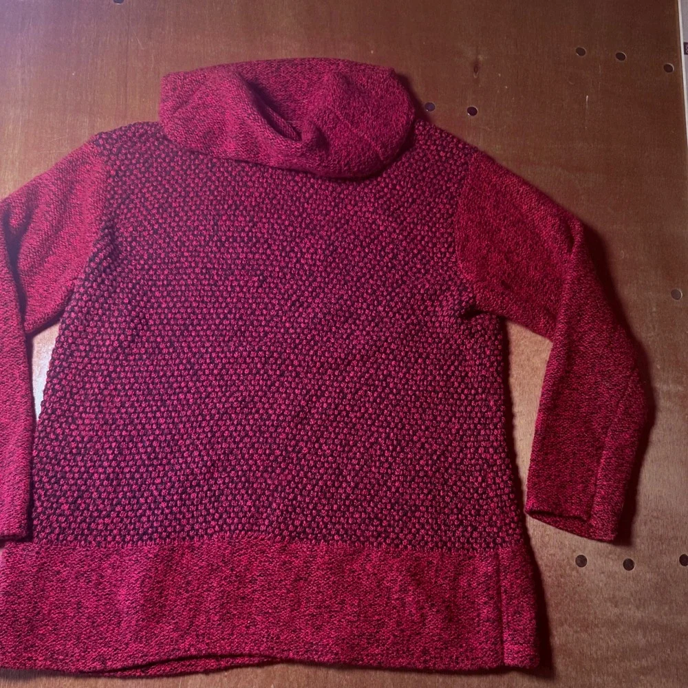 J. Jill Womens L Red Cowl Neck Sweater Textured Knit Marled Long Sleeve